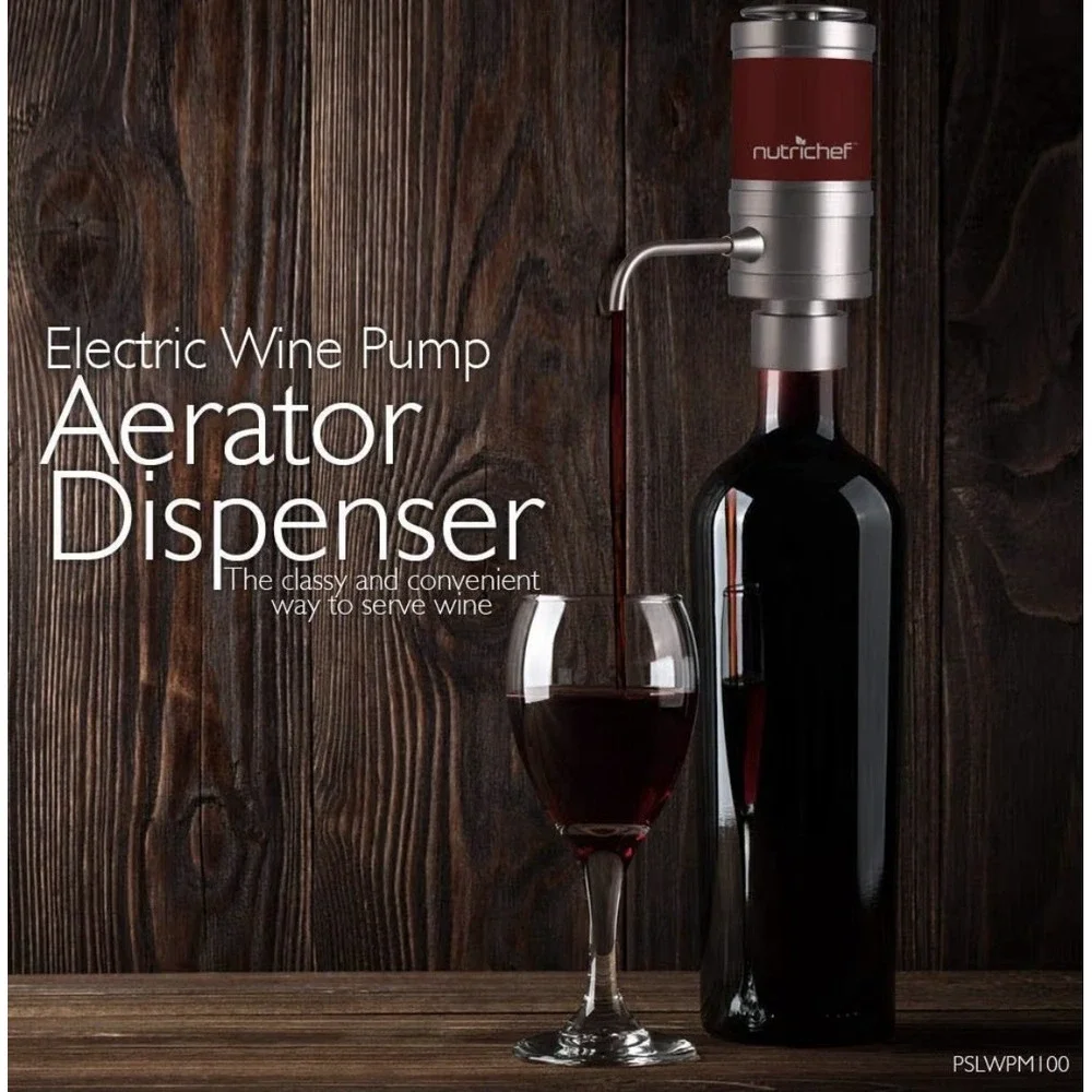 NutriChef Wine Dispenser Automatic Electric Wine Aerator Pourer Metal Dec. Spout